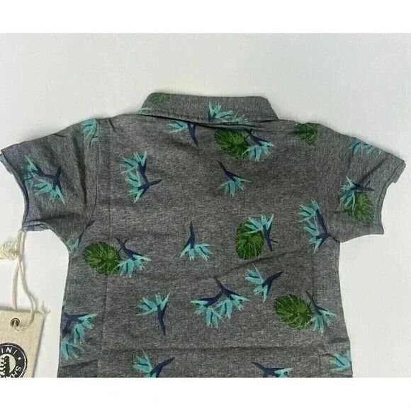 NWT Mini Shatsu Aloha Suspenders Polo Tropical/Birds Grey Toddler Boy 2T - Picture 8 of 13